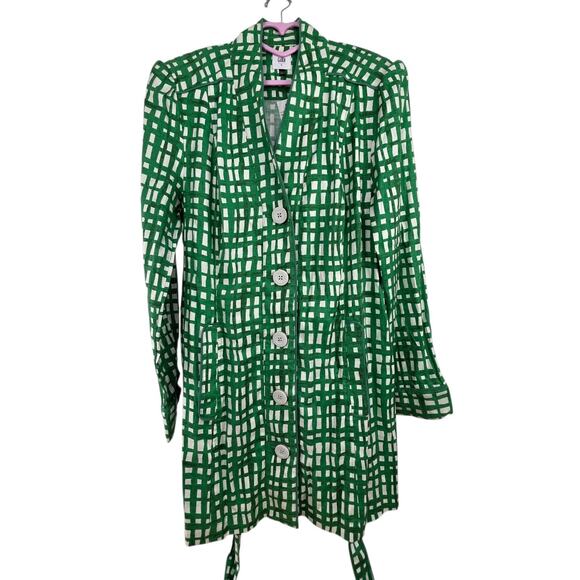 Cabi Circuit Jacket Linen Blend Green Grid Womens Size Large Plaid Tie Kelly - Picture 1 of 8